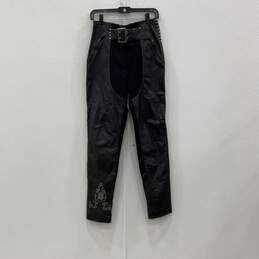 Mens Black Flat Front Adjustable Belt Pockets Motorcycle Pants Size 38/10W alternative image