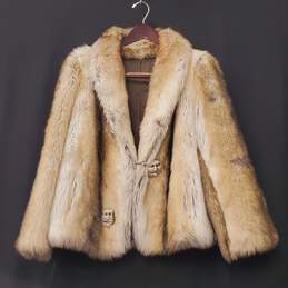 Sportowne Women Tan/Brown Fur Coat Sz 10