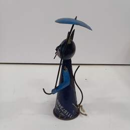 Navy Blue Metal Cat With Umbrella Sculpture alternative image