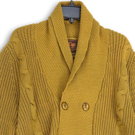 Mens Gold Long Sleeve Double Breasted Button Front Cardigan Sweater Sz 4XL image number 3