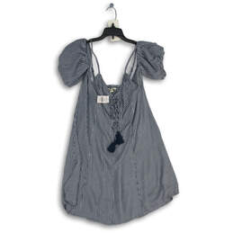 NWT Womens Blue Gingham Cold Shoulder Sleeve Mini Dress Size M
