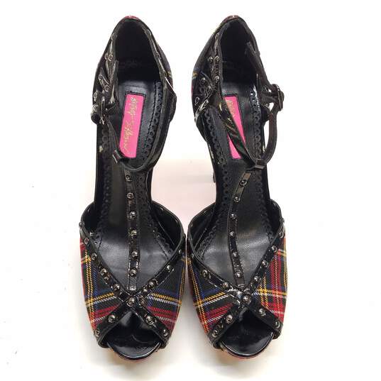 Betsey Johnson Plaid Studded Heels Red 7.5 image number 5