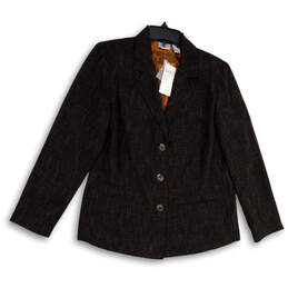 NWT Womens Brown Black Long Sleeve Notch Lapel Three Button Blazer Size 1