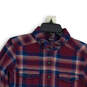 Womens Maroon Blue Plaid Long Sleeve Collared Flannel Button-Up Shirt Sz 4 image number 3