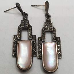BOMA Sterling Silver MOP Marcasite Art Deco Post Earrings 13.3g DAMAGED alternative image