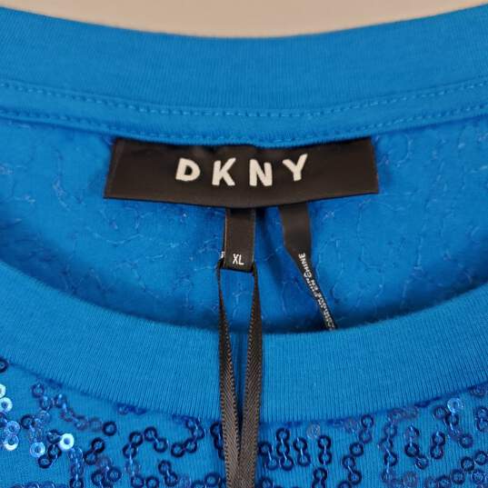 DKNY Women Blue Short Sleeve Sequin T-Shirt NWT sz XL image number 3