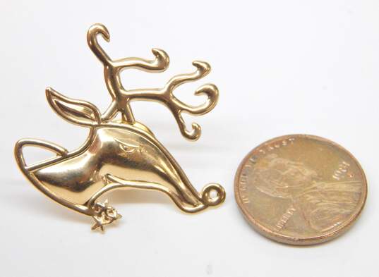10K Yellow Gold Unique Reindeer Christmas Pin For Repair 1.3g image number 5