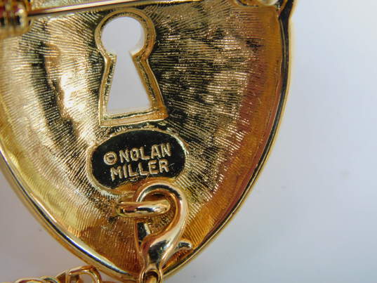 VNTG Signed Nolan Miller Glamour Collection Lock & Key Chatelaine Rhinestone Brooch IOB image number 8