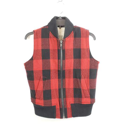 MadeWell Women Red Plaid Knit Vest Sz S image number 1
