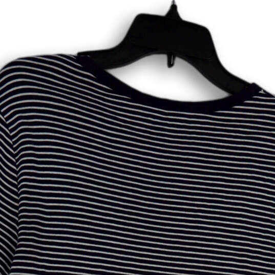 Womens Blue White Striped Round Neck Short Sleeve Pullover T-Shirt Size L image number 4