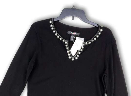 NWT Womens Black Embellished Long Sleeve Side Slit Tunic Sweater Size M image number 3