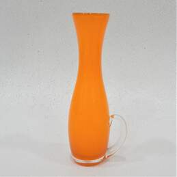 VNTG Art Glass Bud Vases Czech Color Splatter Crackle Orange Smoothie w/ Handles alternative image