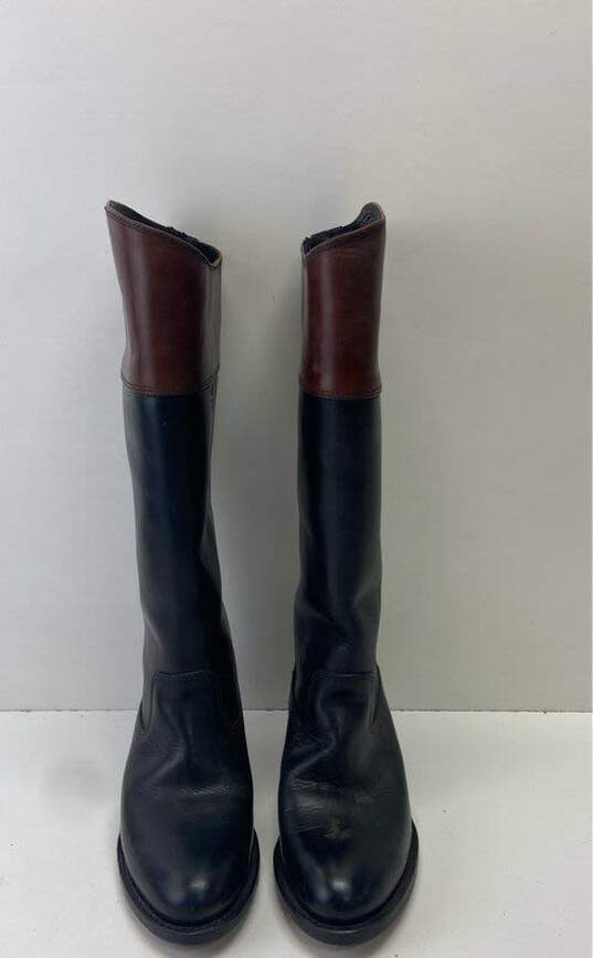 FRYE Black Brown Leather Riding Pull On Tall Knee Boots Shoes Size 6.5 M image number 4