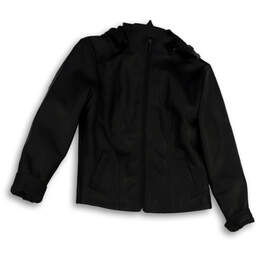Womens Black Long Sleeve Pockets Hooded Full-Zip Jacket Size Medium
