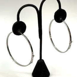 Designer Michael Kors Silver-Tone Hook Large Round Hoop Earrings
