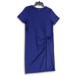 Womens Blue Crew Neck Short Sleeve Twist Knot T-Shirt Dress Size M Tall