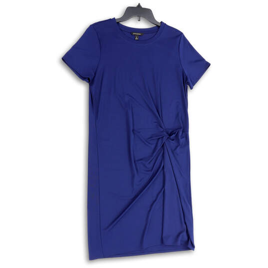 Womens Blue Crew Neck Short Sleeve Twist Knot T-Shirt Dress Size M Tall image number 1