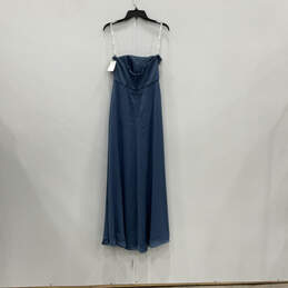 NWT Womens Blue Satin Strapless Back Zip Slit Bridesmaid Maxi Dress Size 8 alternative image
