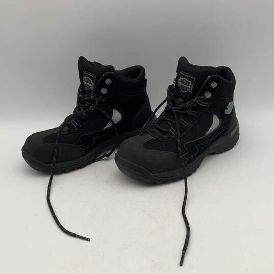 Womens Black Round Toe Ankle Lace Up Motorcycle Biker Boots Size 7 image number 1