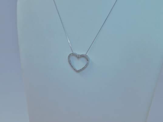 14k White Gold Diamond Accent Open Heart Pendant Necklace 2.6g image number 3