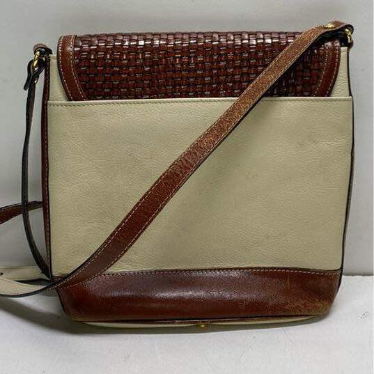 Bally Leather Vintage Woven Flap Crossbody Cream Brown image number 2