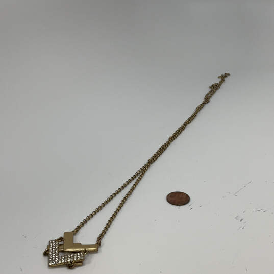 Designer J. Crew Gold-Tone Shiny Rhinestone Pendant Necklace With Dust Bag image number 1