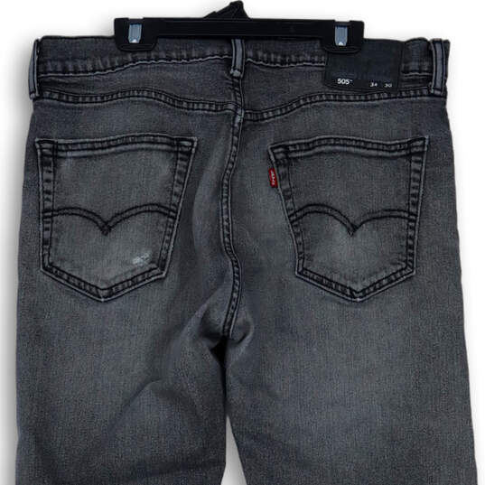 Mens 515 Gray Distressed Dark Wash Pockets Denim Straight Leg Jeans Size 34X30 image number 4