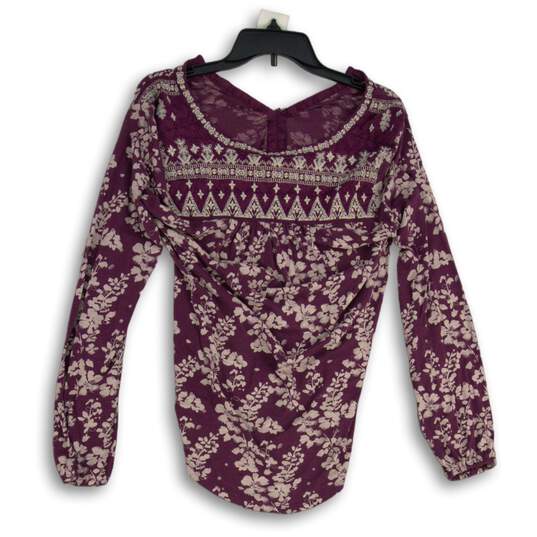 Lucky Brand Womens Purple Floral Long Sleeve Pullover Blouse Top Size Small image number 2