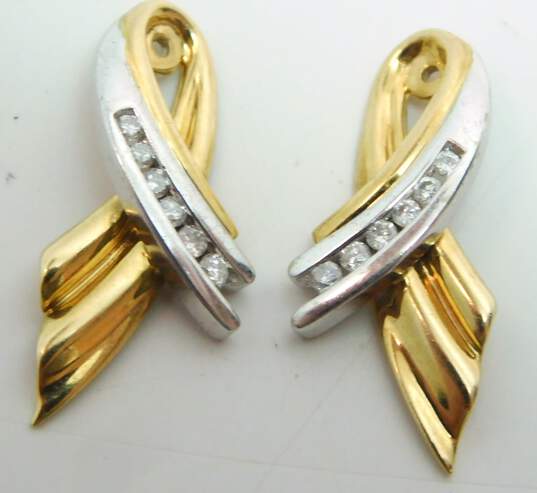 14K Two Tone Gold 0.21 CTTW Diamond Ridged Ribbon Earring Enhancers 4.5g image number 3