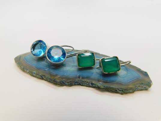 Artisan Sterling Silver Chrysoprase Moonstone Blue Glass Earrings Variety 19.7g image number 4