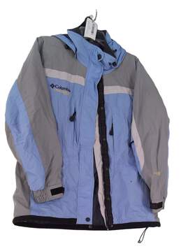 Womens Blue Gray Colorblock Long Sleeve Full Zip Windbreaker Jacket Size Large