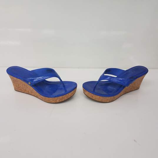 UGG Natassia Platform Leather Wedge Sandals Cobalt Blue Size 9 image number 3