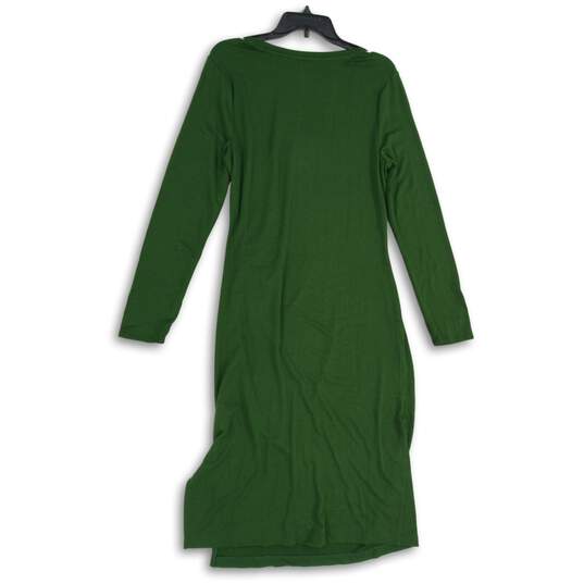 Womens Green Round Neck Long Sleeve Ruched Midi Shift Dress Size Large image number 2