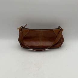 Womens Brown Leather Inner Pockets Bottom Studs Zipper Shoulder Bag Purse alternative image