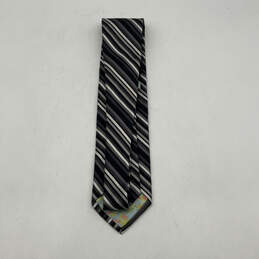 Mens Black White Striped Formal Adjustable Keeper Loop Designer Necktie alternative image