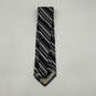 Mens Black White Striped Formal Adjustable Keeper Loop Designer Necktie image number 2