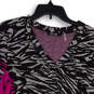 NWT Womens Gray Pink Animal Print V-Neck Long Sleeve Pullover Sweater Sz L image number 3