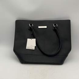 NWT Calvin Klein Womens Black Leather Bottom Stud Double Handle Tote Bag Purse
