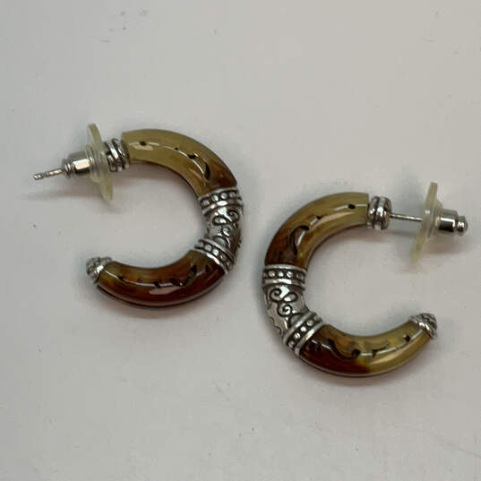 Designer Brighton Silver-Tone Fashionable Carved Half Hoop Earrings image number 3