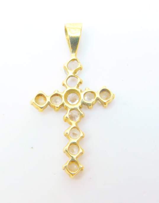 14K Yellow Gold Round CZ Cross Pendant 1.6g image number 3