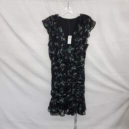 Banana Republic Black Floral Patterned Ruched Midi Dress WM Size 14 NWT