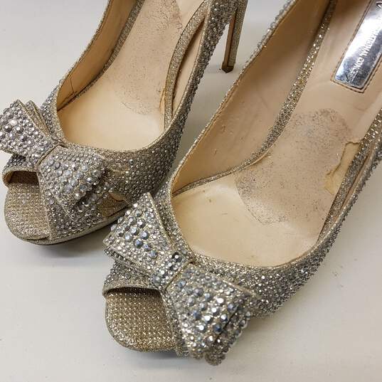 INC International Concepts Silver D'orsay Karee Rhinestone Pointed Toe Stiletto Pump Heels Shoes Size 8 M image number 8