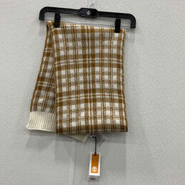 NWT Womens Brown White Plaid Knitted Multipurpose Rectangle Scarf One Size alternative image