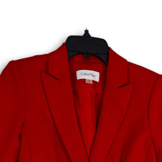 Womens Red Peak Lapel Long Sleeve Flap Pocket Single Button Blazer Size 2 image number 3