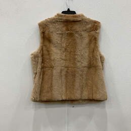 Womens Brown Rabbit Fur Sleeveless Collared Full-Zip Classic Vest Size L/XL alternative image