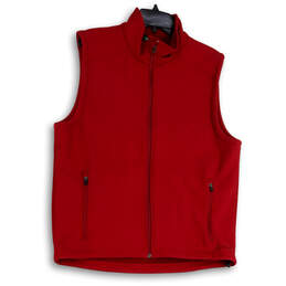 Mens Red Regular Fit Sleeveless Pockets Mock Neck Full-Zip Vest Size Medium