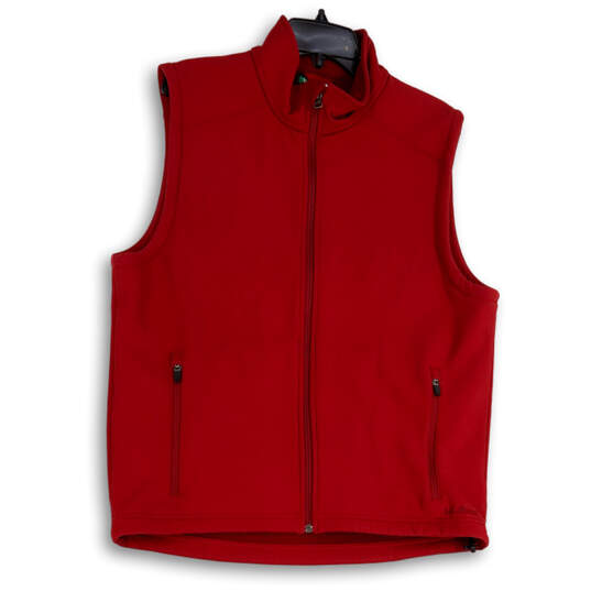 Mens Red Regular Fit Sleeveless Pockets Mock Neck Full-Zip Vest Size Medium image number 1