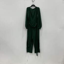 NWT Womens Green Long Sleeve V-Neck Back Zip One-Piece Jumpsuit Size 16 alternative image