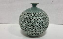 Korean Ceramic Art Vase 6.5 in High Artist Sighed Celedon Vase