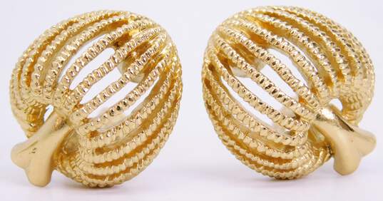Vintage Monet Gold Tone Mushroom Clip-On Earrings & Brooch Demi Parure 43.7g image number 4